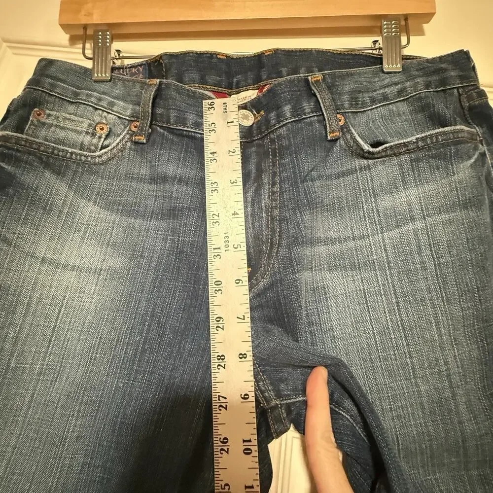 VTG Y2k Lucky Brand Jeans SIZE 12 LONG TALL Bootcut Fleur De Lis Embroidered USA